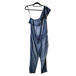 Cloth & stone Anthropologie Miami One Shoulder Jumpsuit Shaded Chambray Ruffle S